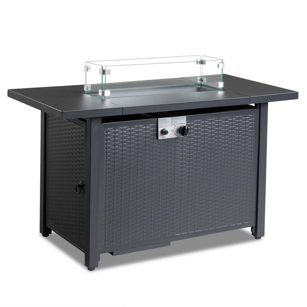 43-Inch Black Stainless Steel Rectangular Gas Fire Pit Table