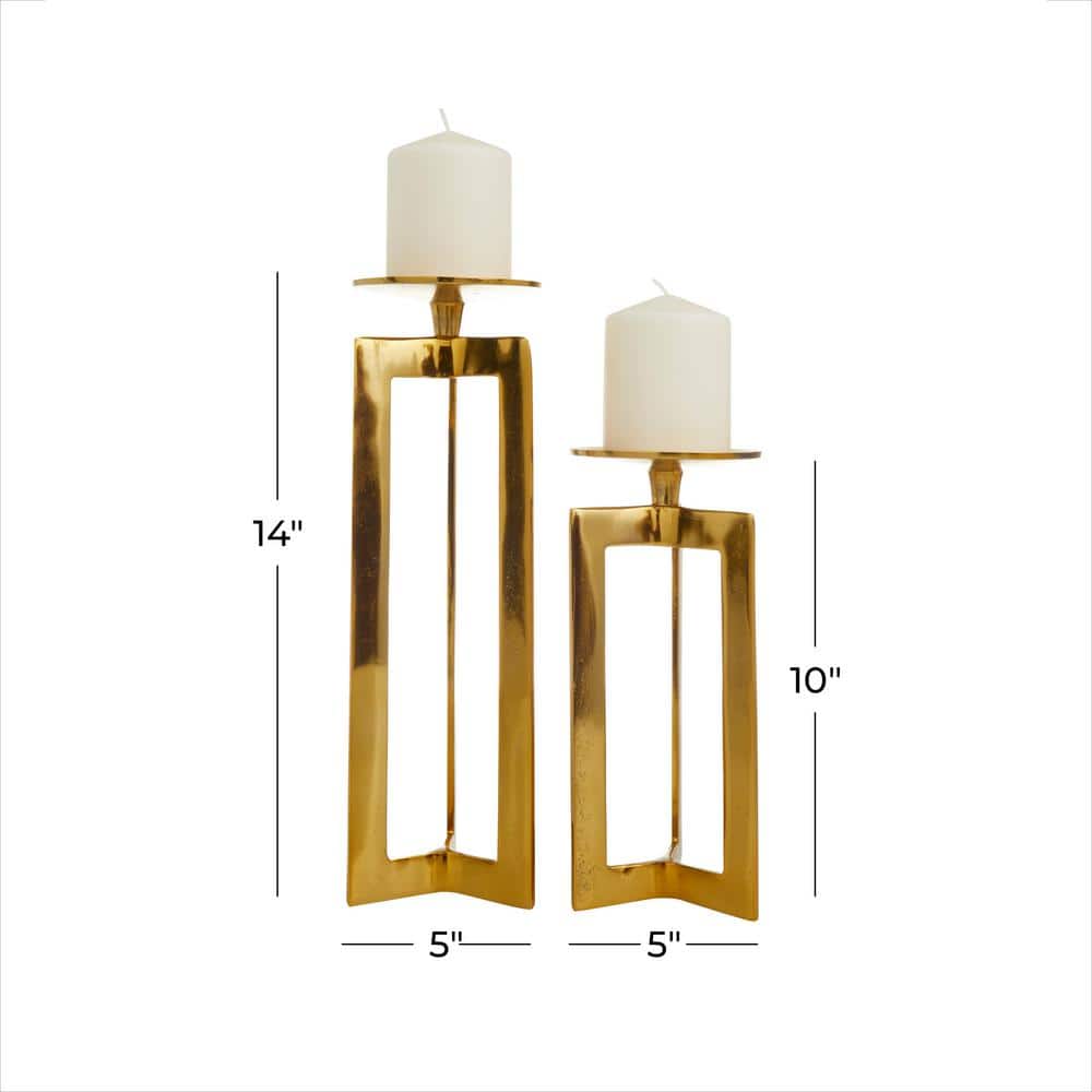 Elegant Gold Aluminum Geometric Pillar Candle Holder Set
