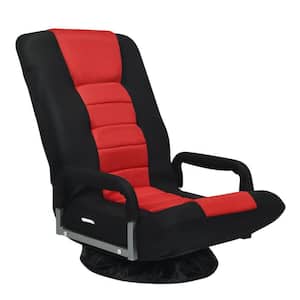 21.5 in. Red Metal Frame 360° Swivel Gaming Folding Chair with Adjustable Backrest