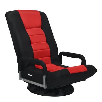21.5 in. Red Metal Frame 360° Swivel Gaming Folding Chair with Adjustable Backrest