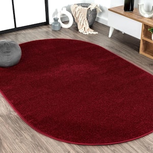 Haze Solid Low-Pile Dark Red 3 ft. x 5 ft. Oval Area Rug