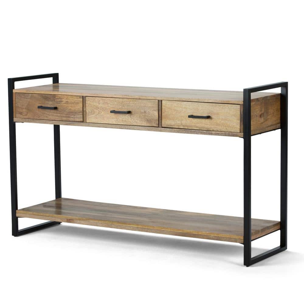 Riverside 54.5'' Rustic Industrial Solid Mango Wood Console Table with Storage