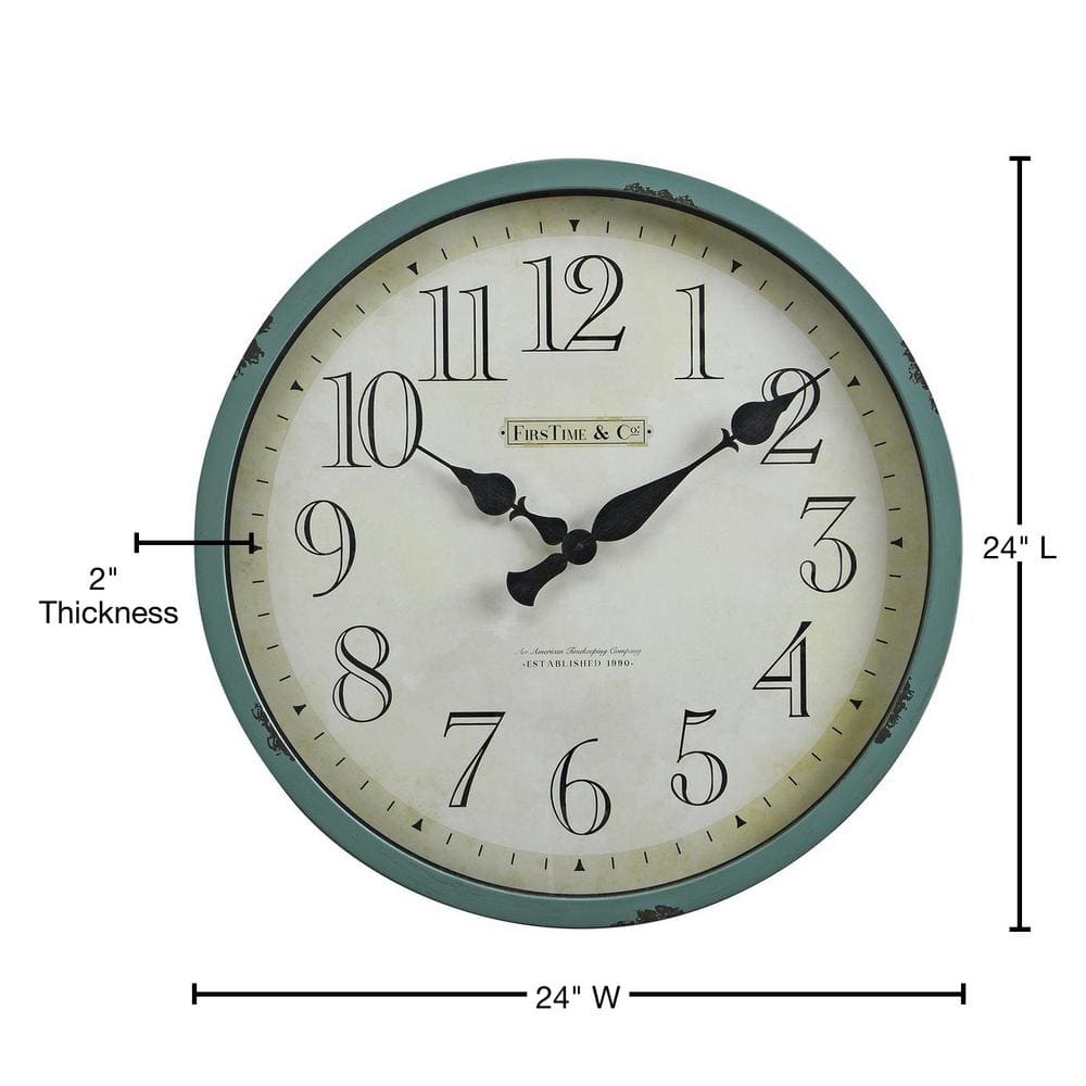 Oversized Teal and Beige Plastic Farmhouse Wall Clock