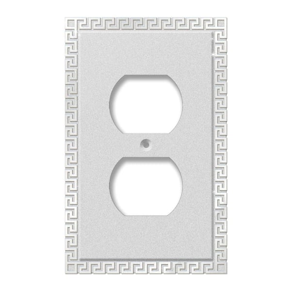 AMERELLE Greek Key 1 Gang Duplex Metal Wall Plate - Frosted Chrome