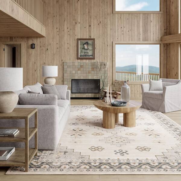 Clovebud Geometric Machine Washable Grey 3 ft. x 5 ft. Indoor/Outdoor Patio Rug