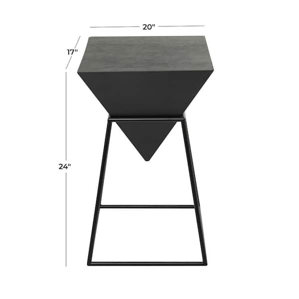 14 in. Black Inverted Pyramid Geometric Large Triangle Wood End Table with Black Metal Stand