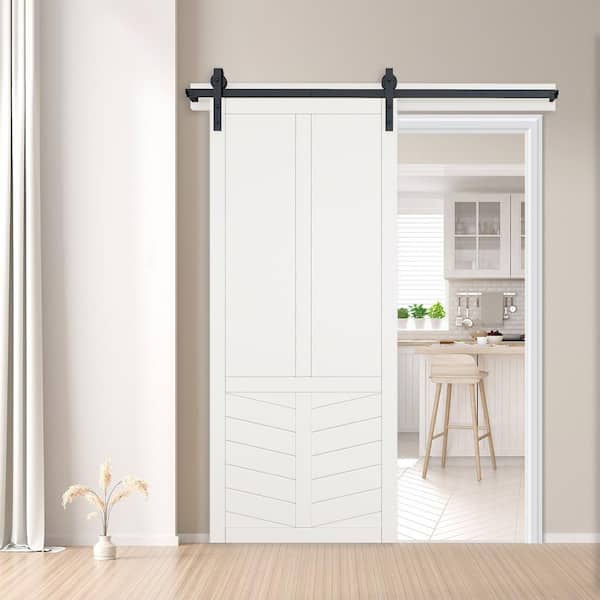 42 in. x 84 in. The Robinhood Bright White Wood Sliding Barn Door with Hardware Kit