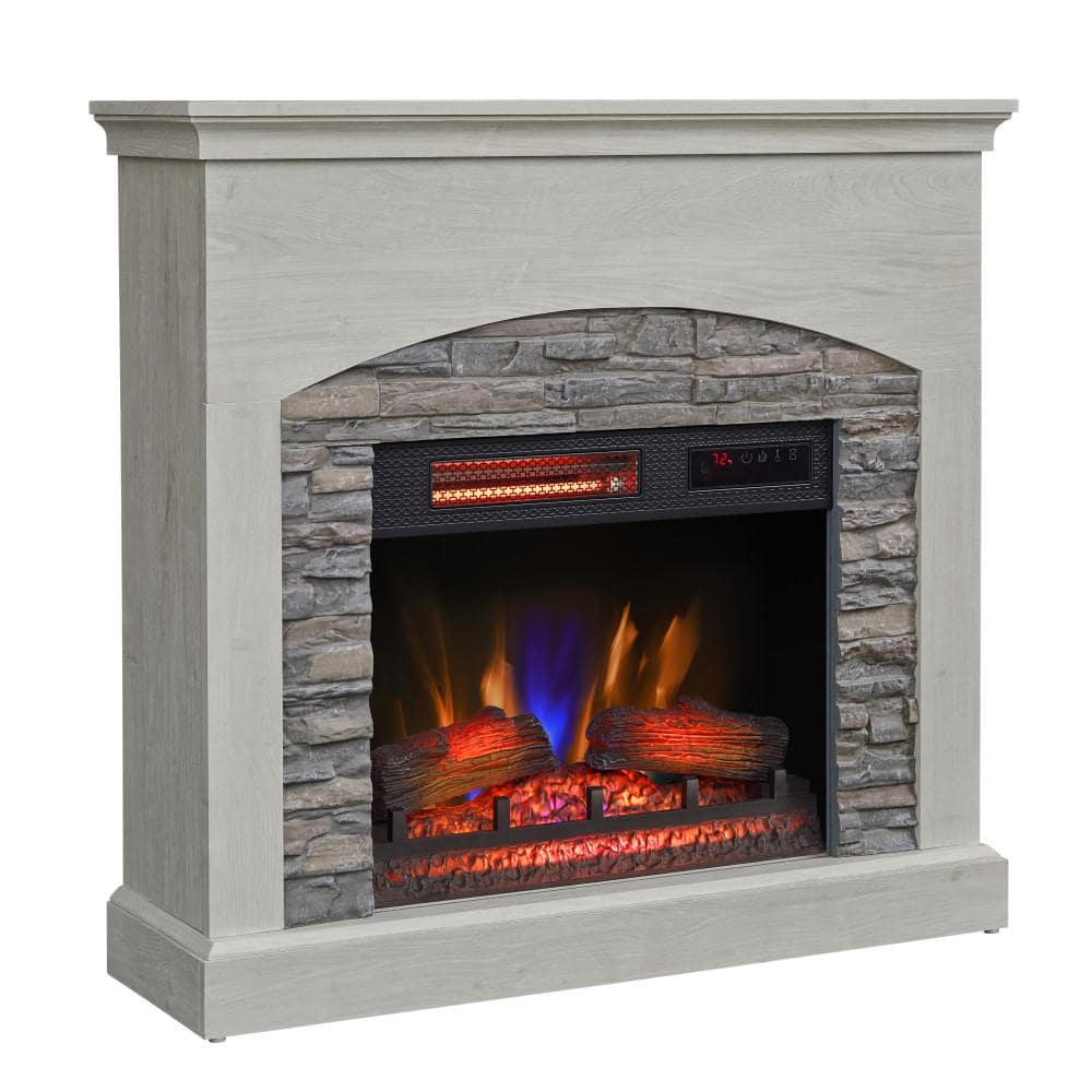 Fairfax Oak Freestanding Electric Fireplace with Stone Surround