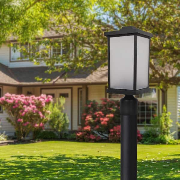 Artisan Square 1-Light Black Hardwired Outdoor Weather Resistant Plastic Post Light with Frosted Diffuser 3000K LED