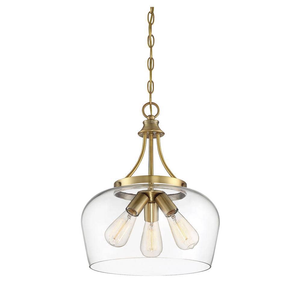 Elegant Warm Brass Octave 3-Light Curved Glass Pendant