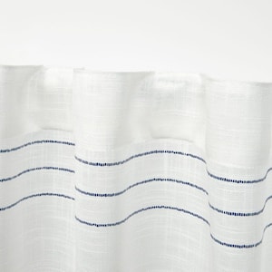 Demi Blue Horizontal Stripes Light Filtering Hidden Tab / Rod Pocket Curtain, 54 in. W x 96 in. L (Set of 2)