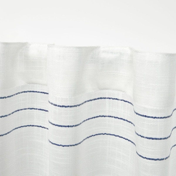 Demi Blue Horizontal Stripes Light Filtering Hidden Tab / Rod Pocket Curtain, 54 in. W x 96 in. L (Set of 2)