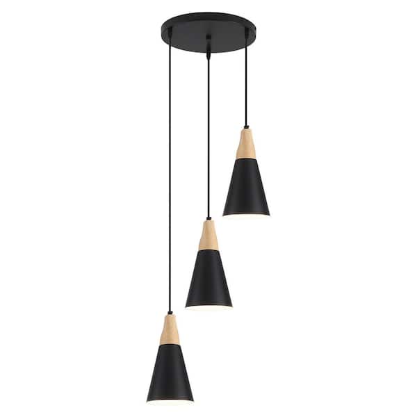 OUKANING 40-Watt 3-Light Black Modern Shaded Pendant Light