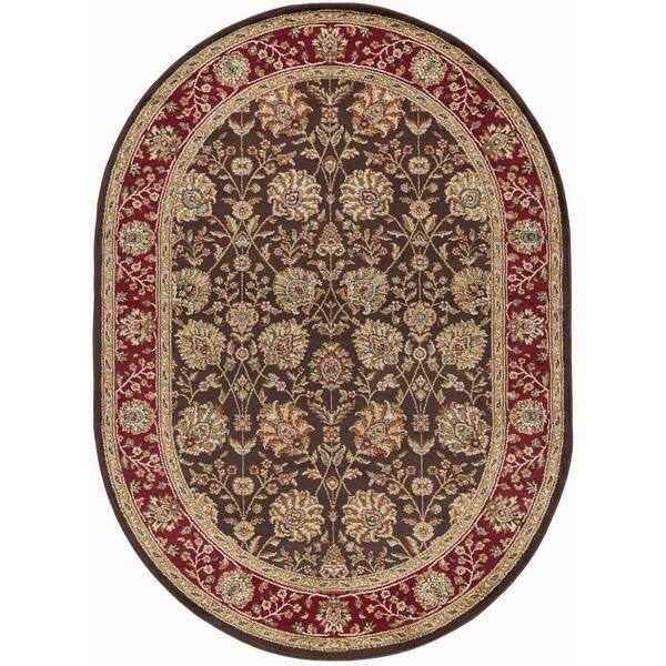 Tayse Rugs Elegance Floral Brown 7 ft. x 10ft. Oval Indoor Area Rug