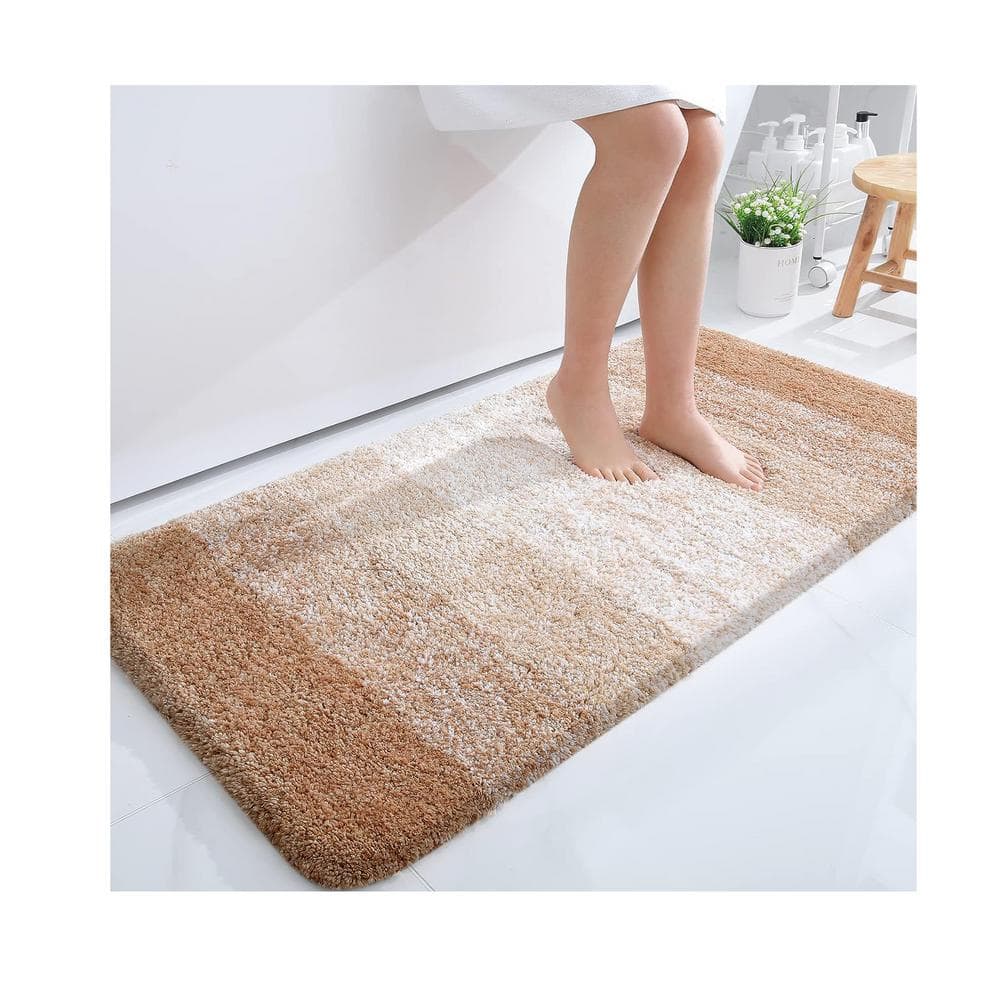 Afoxsos 59 in. x 24 in. Beige Stripe Microfiber Rectangular Shaggy Bath