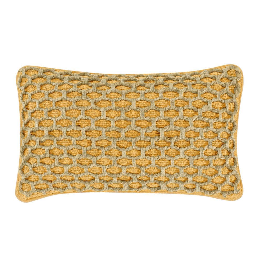 Jada Mustard Yellow Geometric Braided Polyester 12 in. x 20 in. Throw Pillo