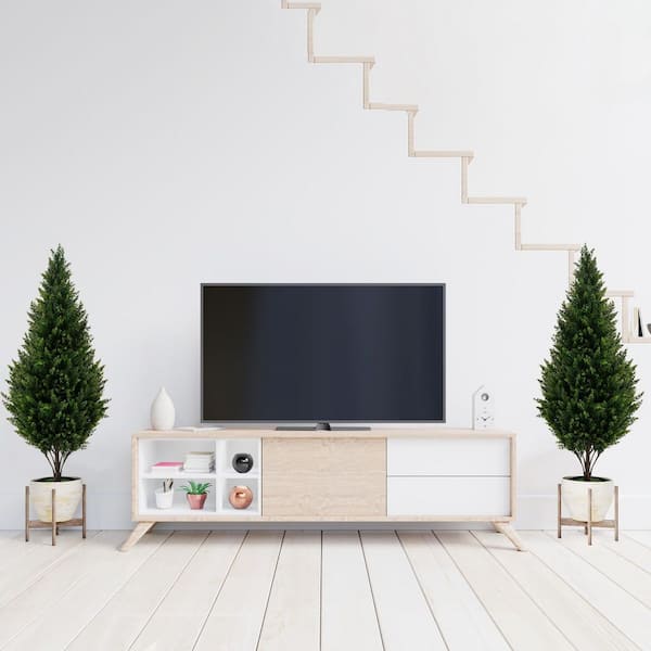4 ft. Artificial Topiary Tree Set of 2 Faux Topiary Cedar Trees Indoor Outdoor Green