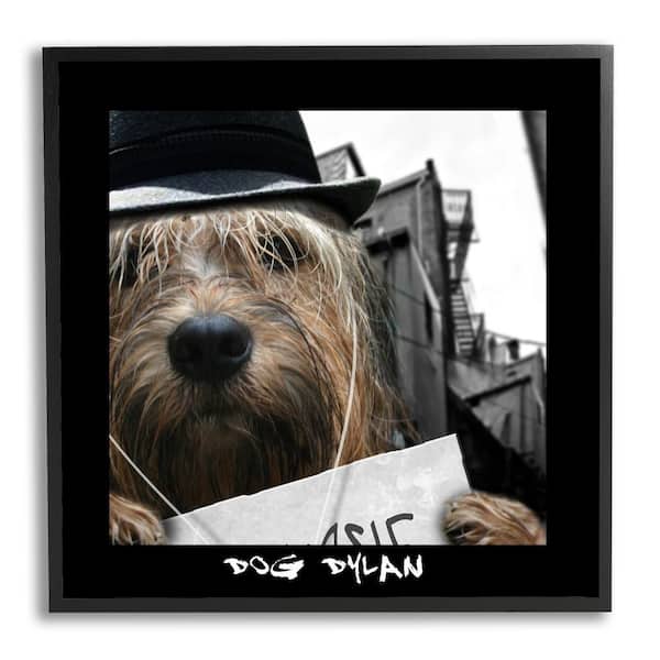 Stupell Industries Dog Dylan Funny Musician Wearing Hat Cityscape by Noah Bay 1-Piece Black Framed Animal Giclee Art Print 17 in. x 17 in.