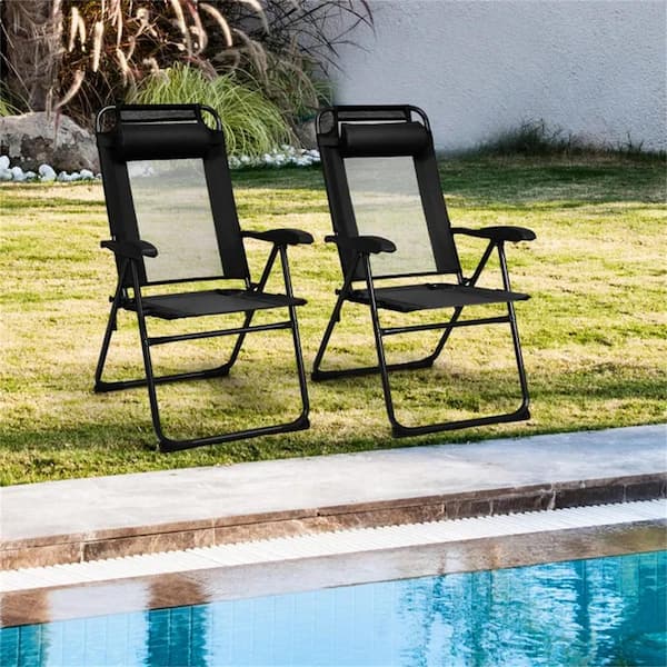 Cubilan Folding Black 2-Piece Metal Outdoor Chaise Lounge Chair
