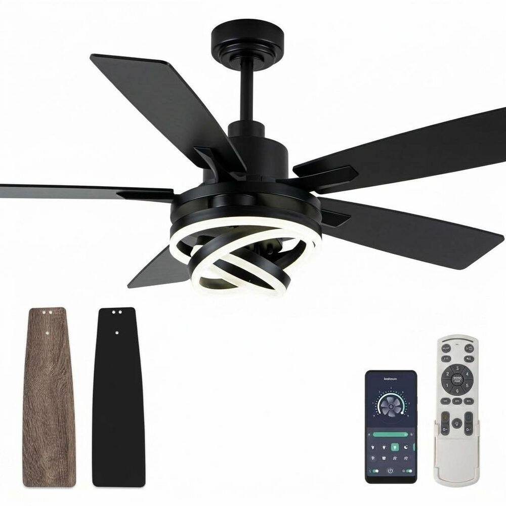 52 in. Black Housing Dual Finish Blade Indoor Outdoor Modern Ceiling Fan with Light Remote Included 1 Piece price history on PriceWatchPro