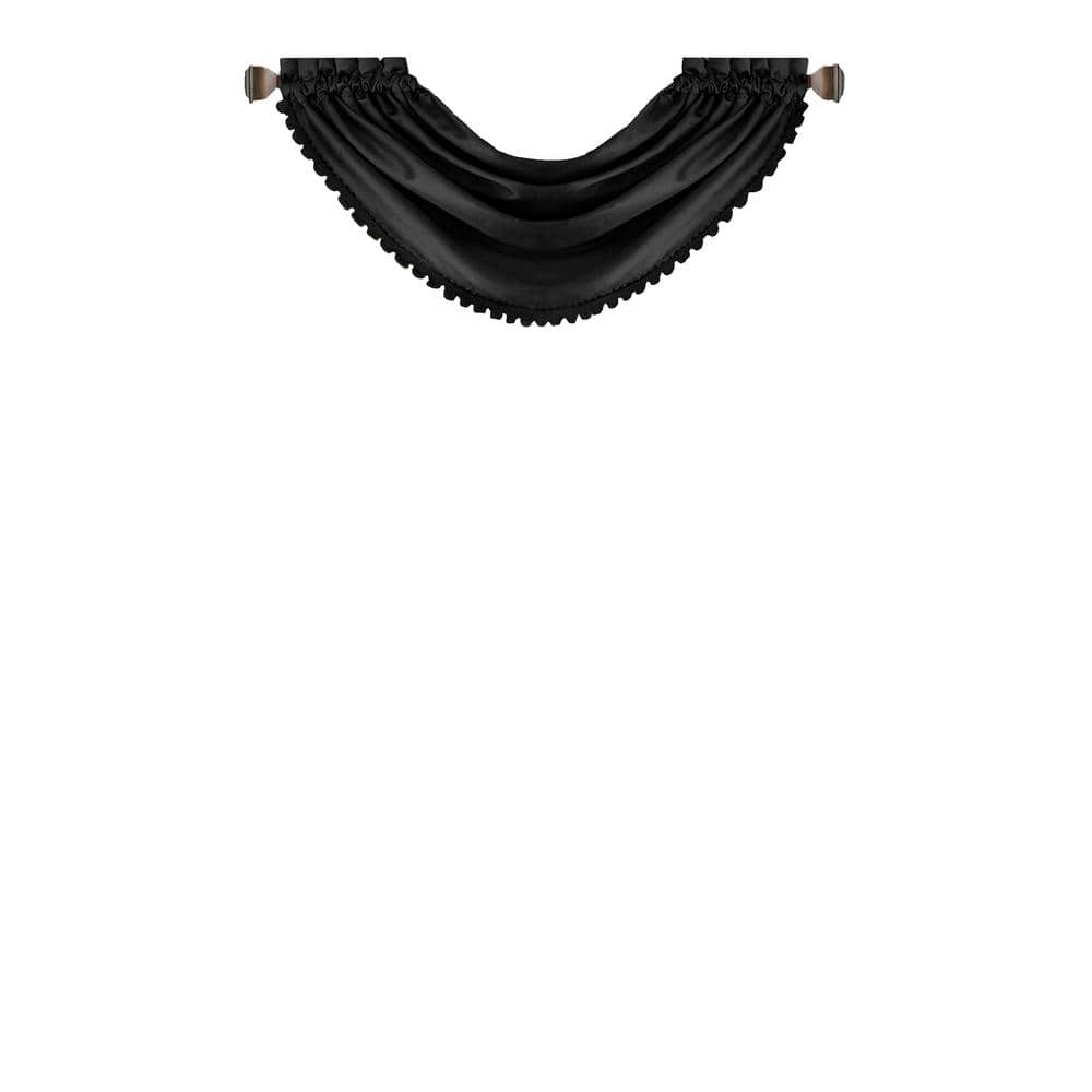 Black Polyester Room-Darkening Waterfall Valance with Scalloped Trim