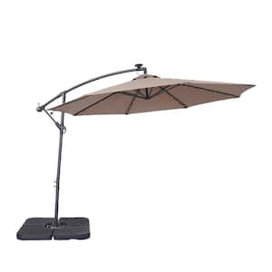 10 ft. Tan Steel Outdoor Solar Led Tiltable Cantilever Umbrella Patio Umbrella with Crank Lifter