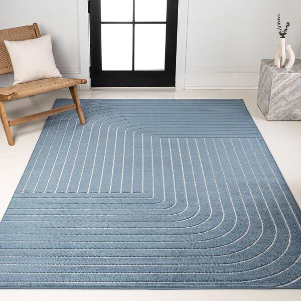 Odense High-Low Minimalist Angle Geometric Dark Blue/Cream 8 ft. x 10 ft. Indoor/Outdoor Area Rug