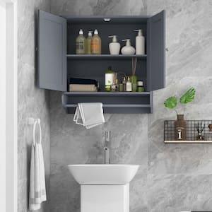 24 in. W x 8 in. D x 24 in. H Bathroom Storage Wall Cabinet Medicine Cabinet Storage Cupboard with Towel Bar Grey