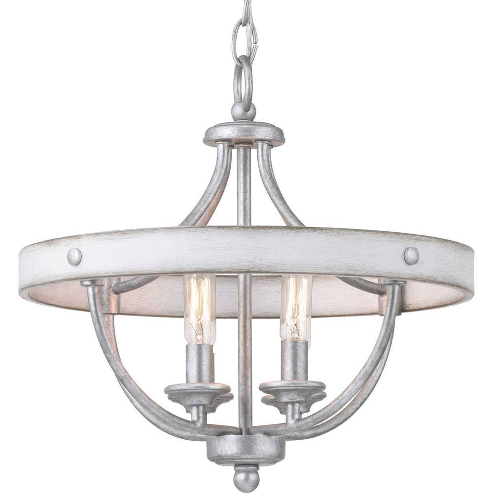Gulliver Rustic Galvanized 4-Light Semi-Flush Ceiling Light with Wood Grain Accents