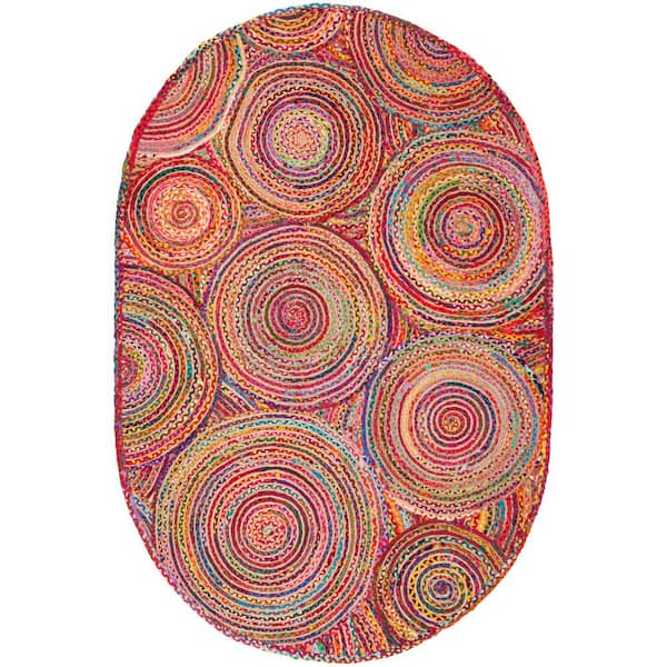 SAFAVIEH Cape Cod Red/Multi Doormat 3 ft. x 5 ft. Oval Geometric Area Rug