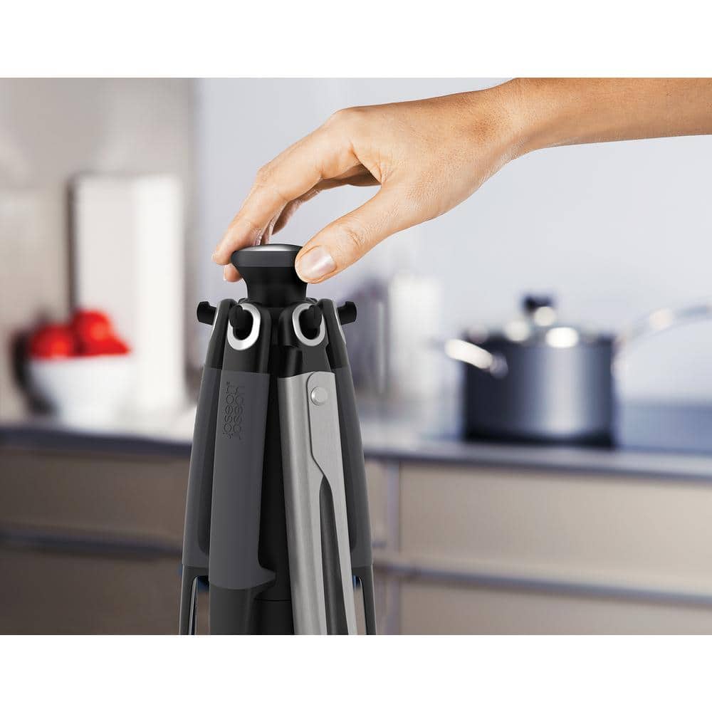 Gray 6-Piece Nylon and Stainless Steel Kitchen Utensil Set with Rotating Stand