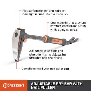 16 in. Adjustable Board Bending Pry Bar with Nail Puller and Grip