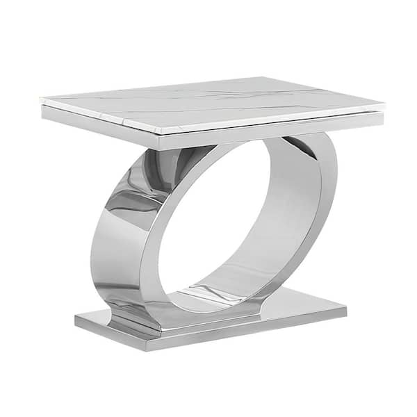 Best Quality Furniture Megan 24 in W. White Rectangle Marble Top End Table with Stainless Steel Base