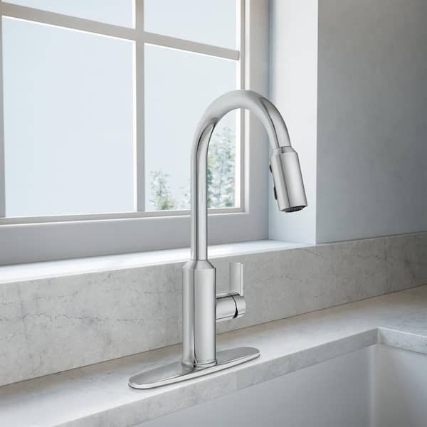 Meena Chrome 15.94 in. H Pull Down Sprayer Kitchen Faucet with 360 Degree Spout Swivel and Power Boost