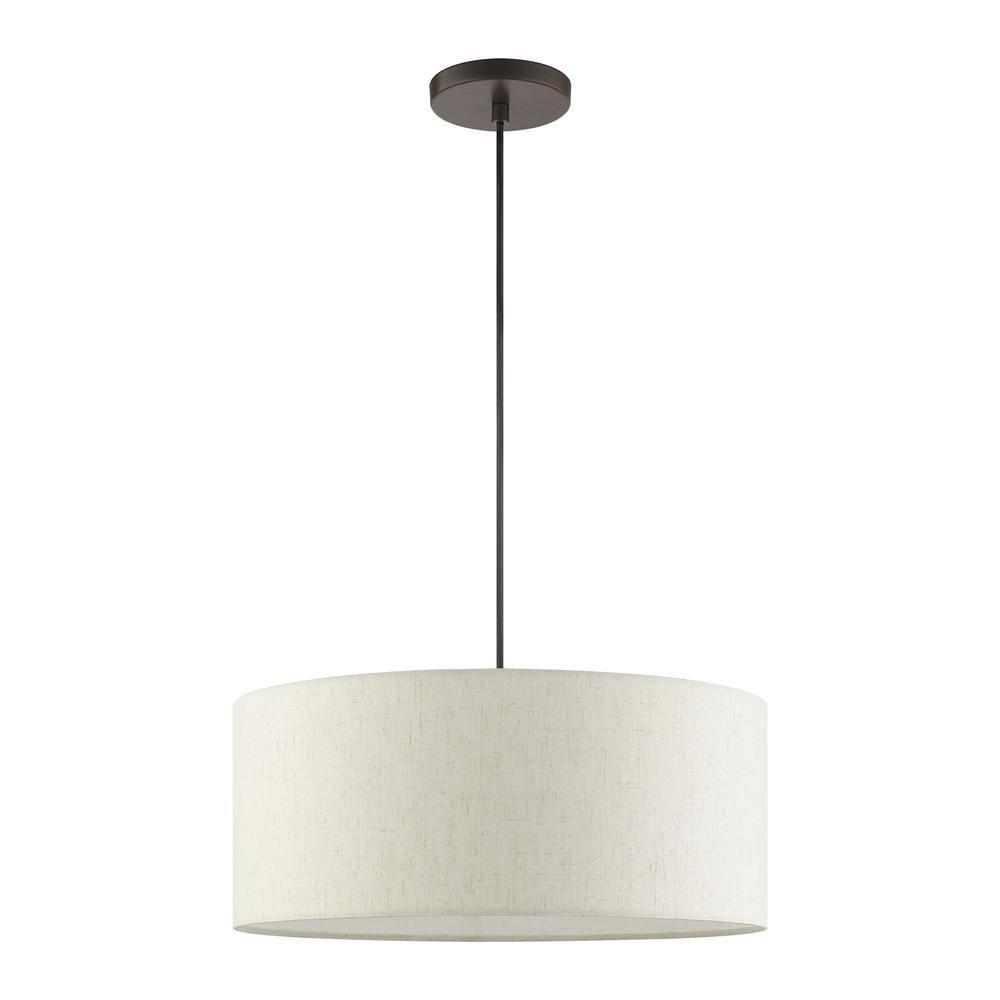 Meadow 3-Light English Bronze Drum Pendant with Oatmeal Shade
