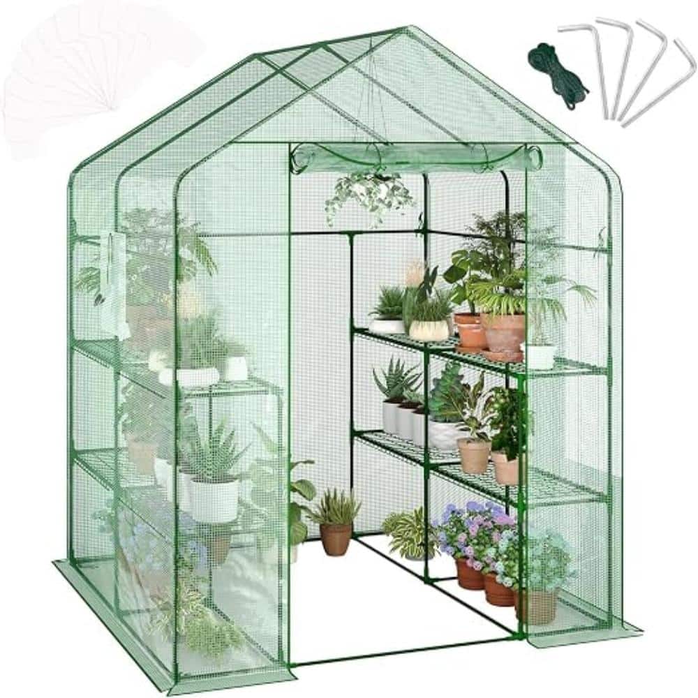Compact 57x57 In Walk-in Greenhouse, 3-Tier 12-Shelf Plant Starter Kit with Thick PE Cover, 12 Racks & 2 Screen Windows price history on PriceWatchPro