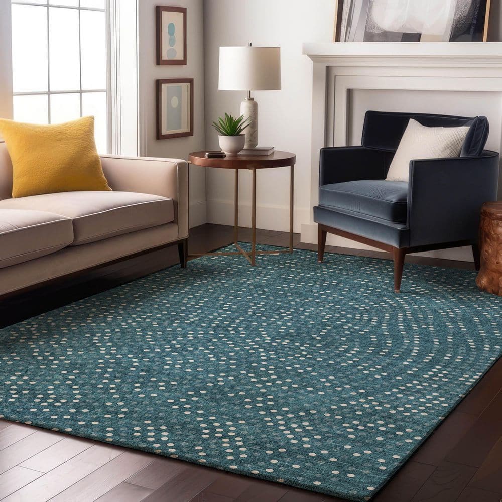 Mayfield Premium Machine Washable Abstract AMF1021 Teal 3 ft. x 5 ft. Area Rug price history on PriceWatchPro