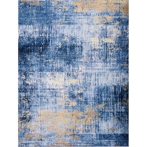 Blue Gold 7 ft. x 10 ft. Abstract Polyester Rectangle Area Rug