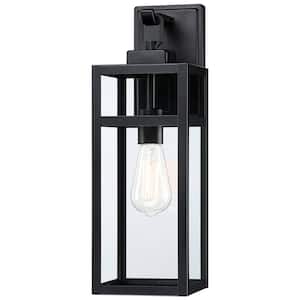 18 in. Matte Black Outdoor Wall Lantern Sconce with Clear Glass