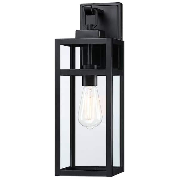 18 in. Matte Black Outdoor Wall Lantern Sconce with Clear Glass
