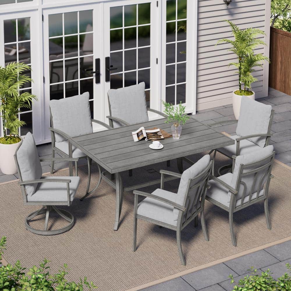 ChillPavilion Urban Oasis Gray 7-Piece Aluminum Outdoor Dinning
