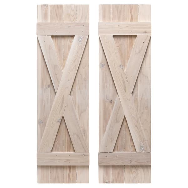 Dogberry Collections 14 in. x 48 in. Cedar Board and Batten Shutters Pair Whitewash