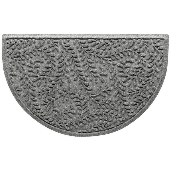 Waterhog Boxwood Medium Gray 24 in. x 39 in. Half Round PET Polyester Indoor Outdoor Doormat