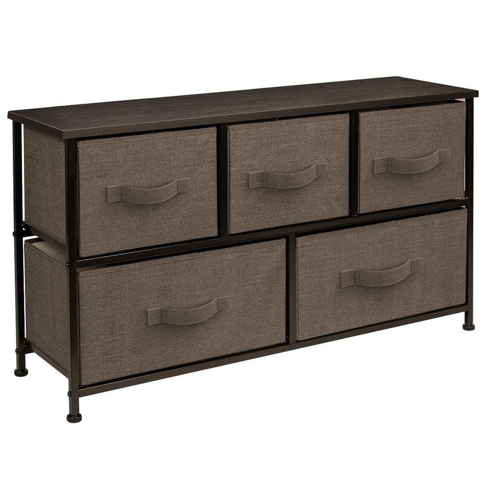 Sorbus 5-Drawer Brown Dresser Steel Frame Wood Top Easy Pull Fabric ...