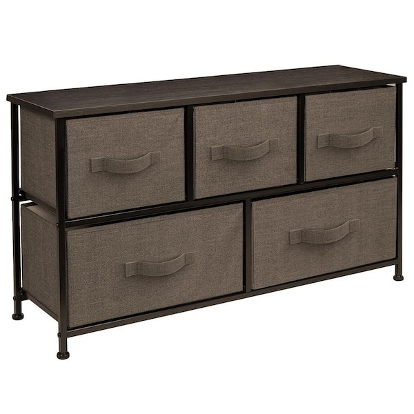 Sorbus 5-Drawer Brown Dresser Steel Frame Wood Top Easy Pull Fabric Bins (11.87 in. L x 39.5 in. W x 24.62 in. H)