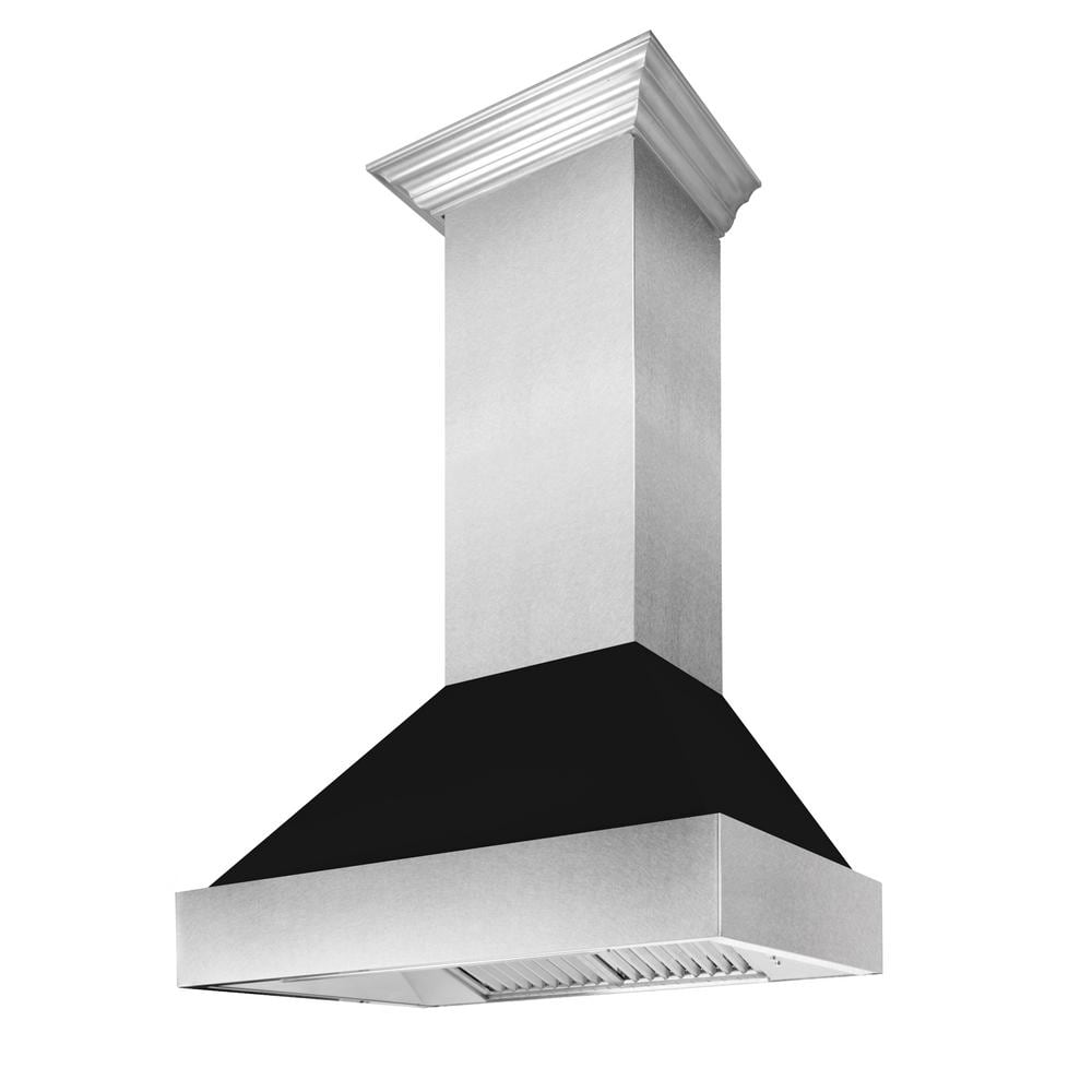 36 in. Ducted Satin Stainless Steel Wall Mount Range Hood with Black Matte Shell