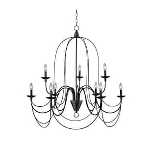 Blakely 9-Light Black No Decorative Accents Candlestick Tiered Chandelier for Living Room