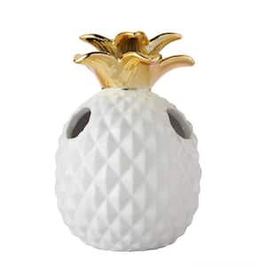 Gilded Pineapple Toothbrush Holder, stoneware, white