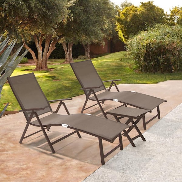 Crestlive Products Brown 3-Piece Metal Outdoor Chaise Lounge