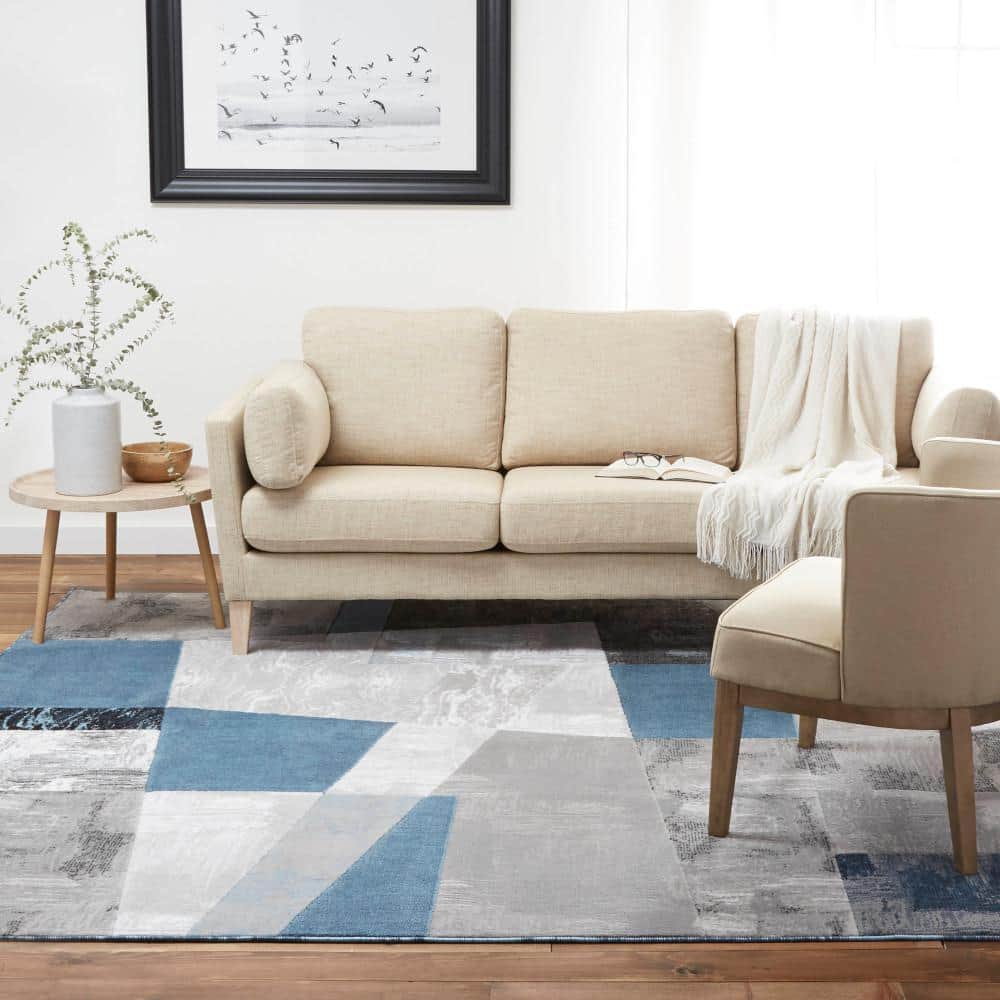 Modern Tranquility Gray-Blue Geometric Tufted Area Rug, 5'3"x7'2"